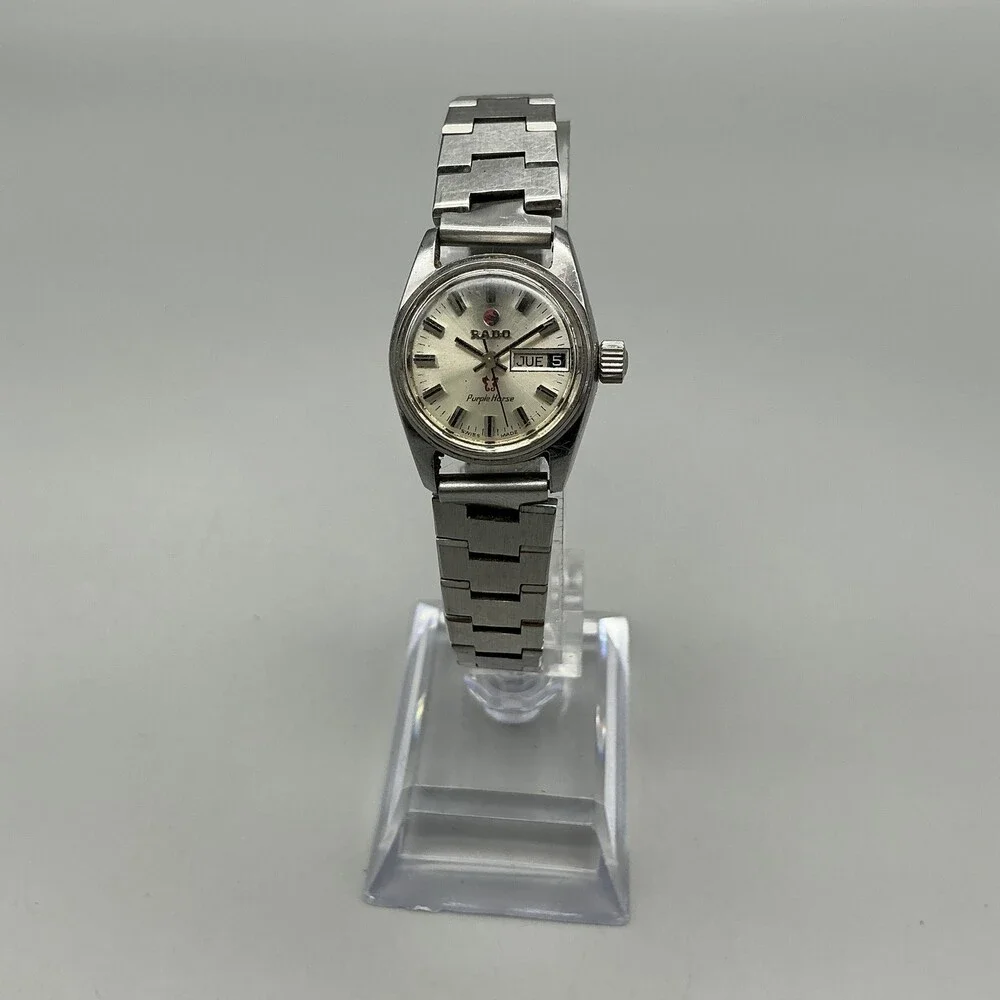 Vintage Rado Purple Horse Womens Watch 22mm Day Date NON WOKING For Parts 7